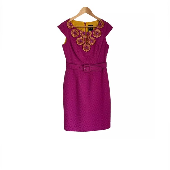 Jax size 4, Stunning pink pencil dress textured hot pink cotton with appliqué - Picture 1 of 9